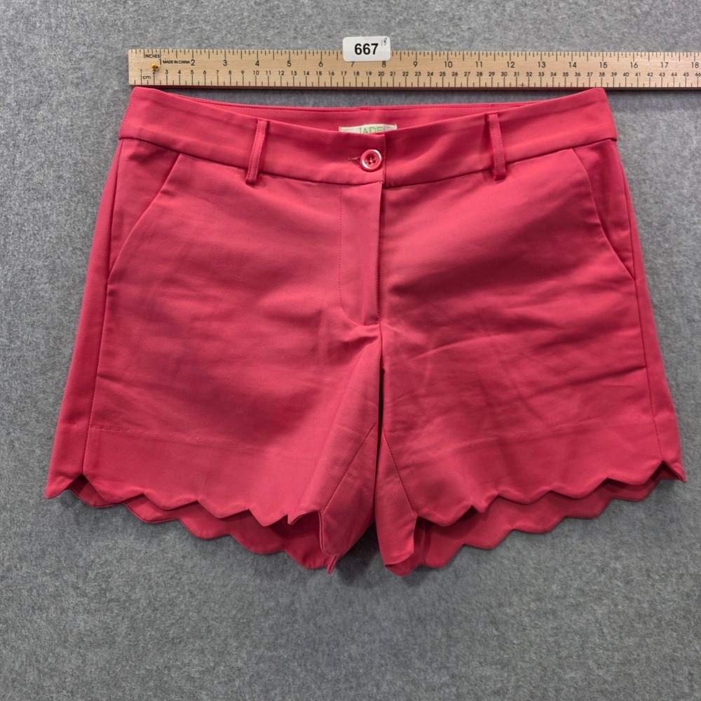 Jade Melody Tam Women Pink Scalloped Hem Shorts Size 2 Side Pockets Belt Loops